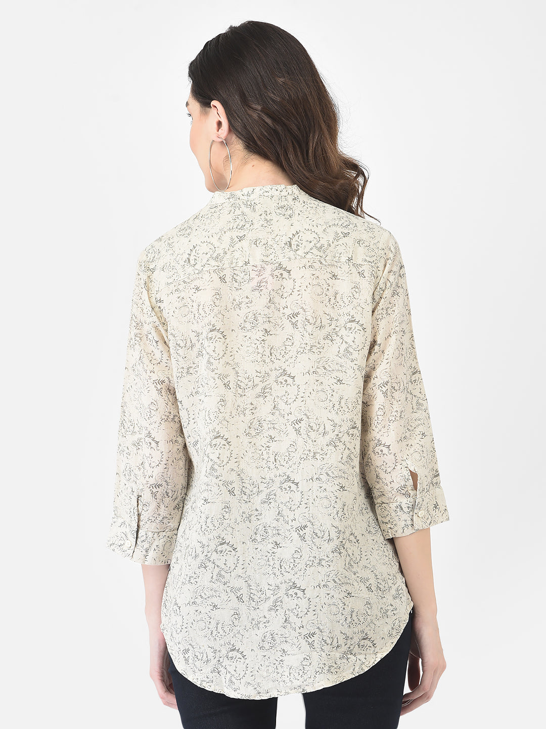 Beige Floral Printed Linen Shirt - Women Shirts