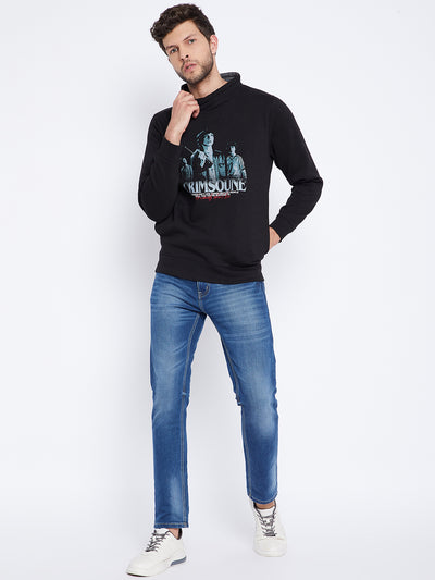 Black Printed High Neck Sweatshirt - Men Sweatshirts