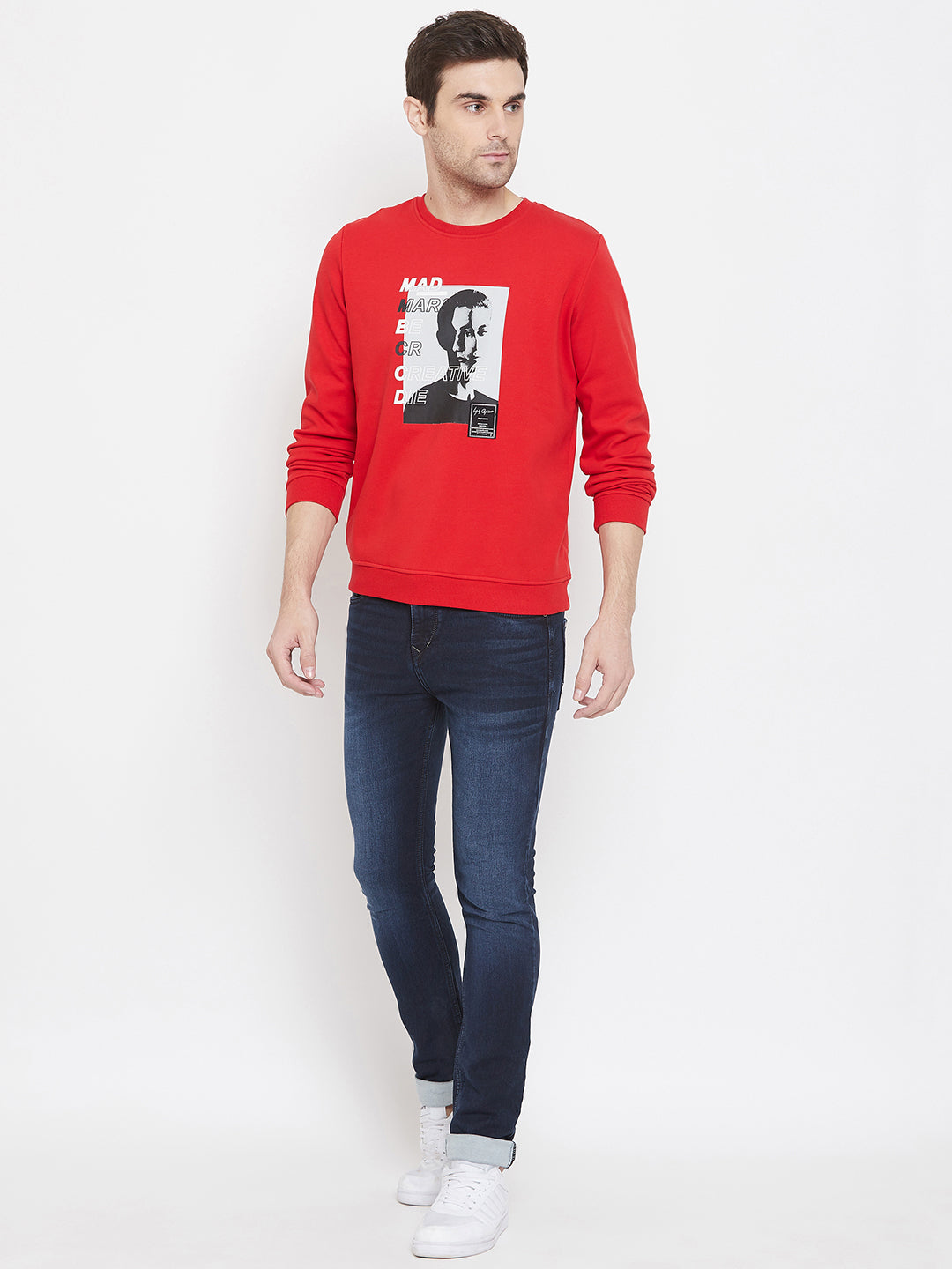 Red Printed Round Neck Sweatshirt - Men Sweatshirts