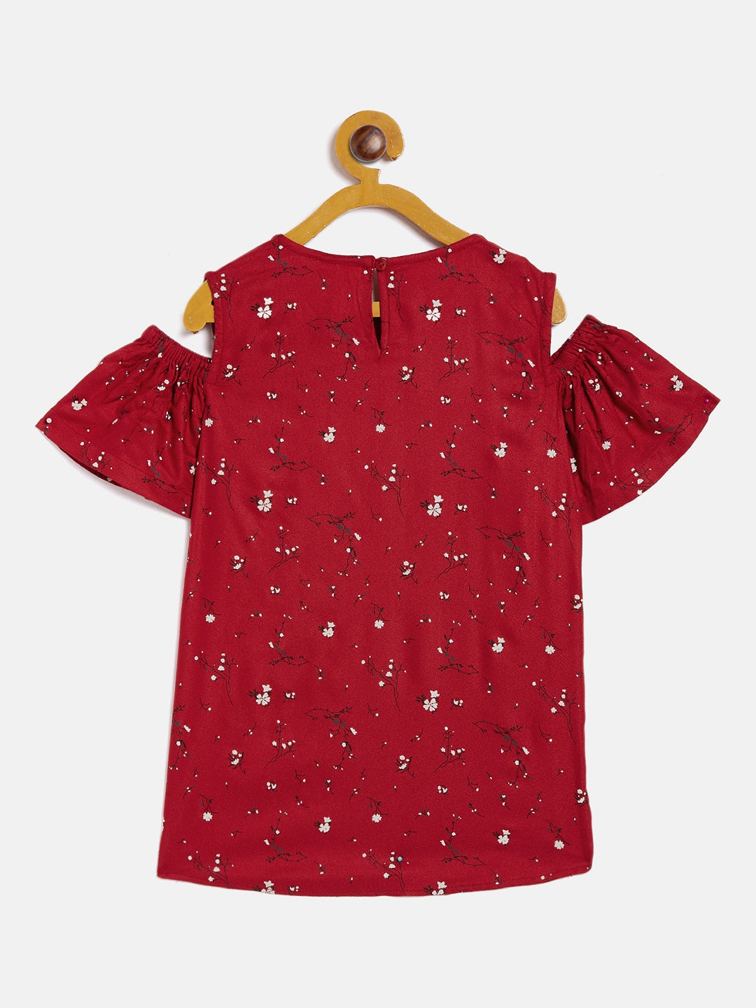 Red Printed Cold Shoulder Top - Girls Tops