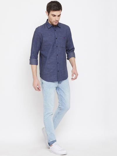 Navy Blue Striped Shirt - Men Shirts
