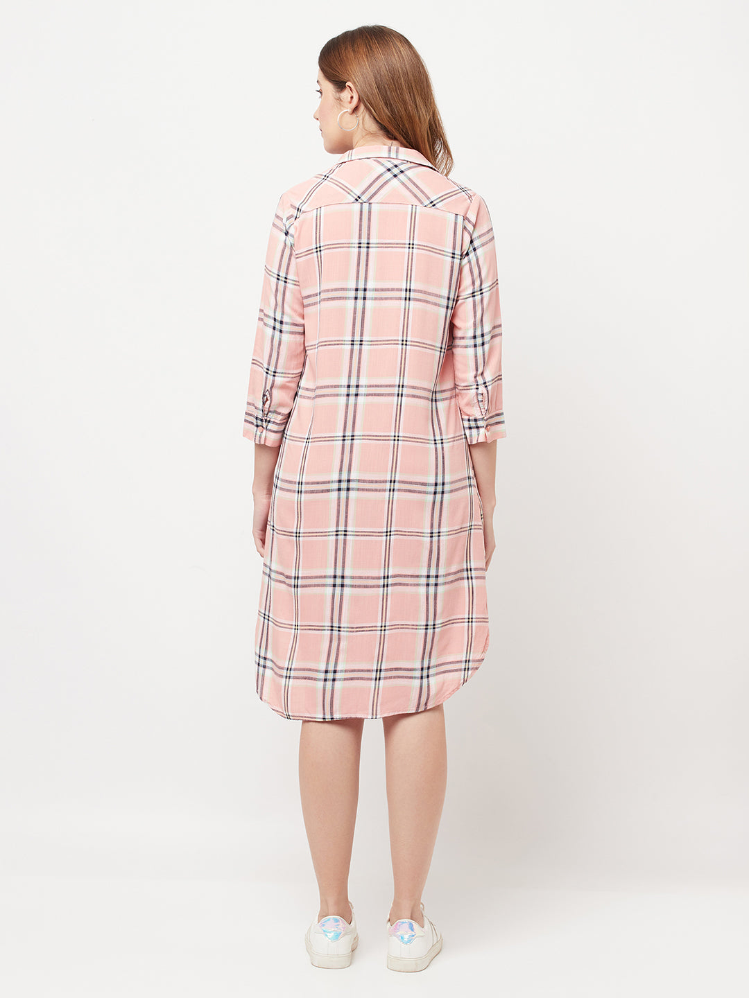 Pink Checked Shirt Dress - Women Dresses