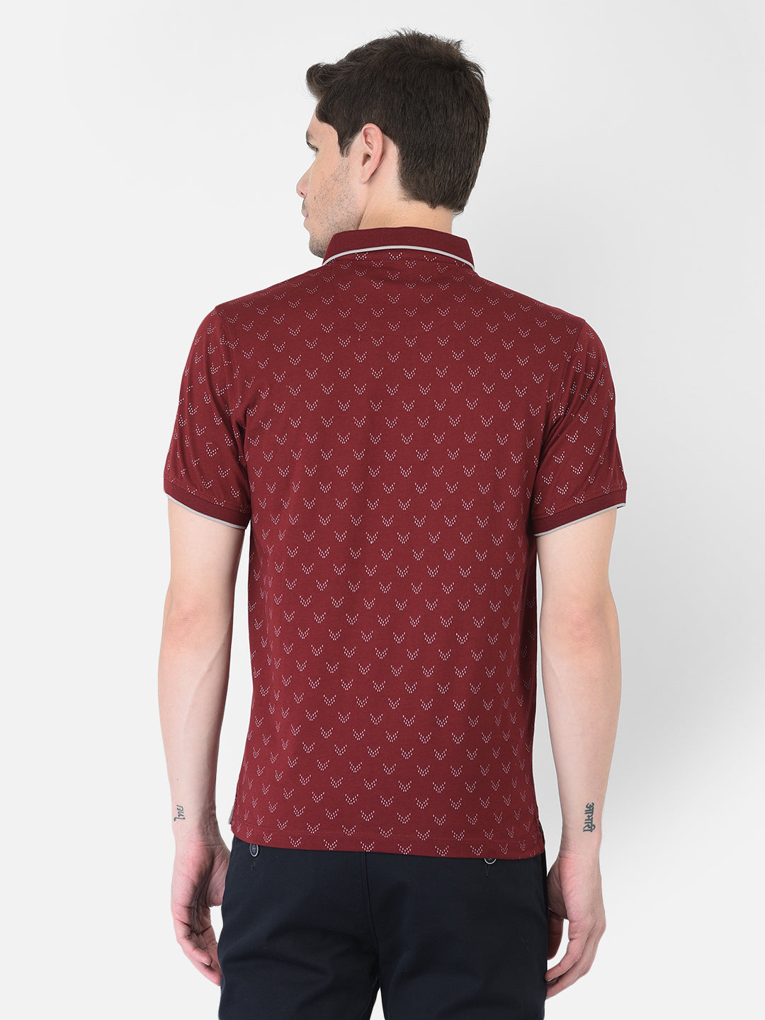 Maroon Printed Polo T-Shirt - Men T-Shirts