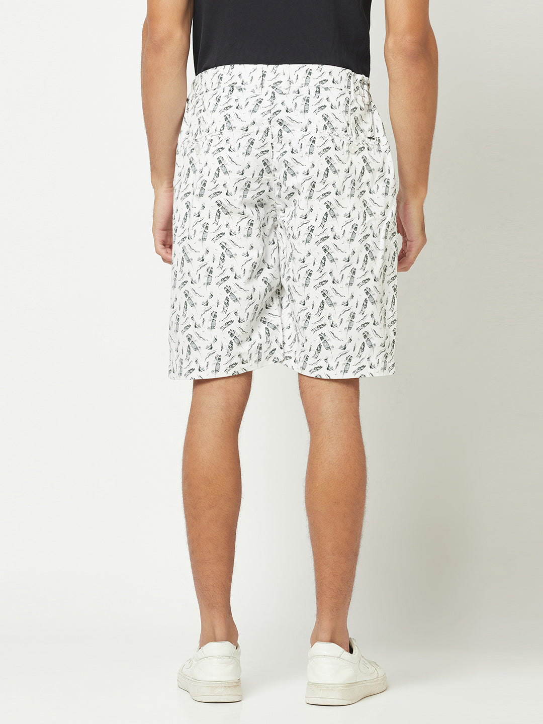 White Abstract Print Chino Shorts