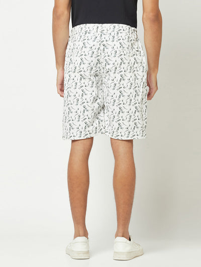 White Abstract Print Chino Shorts