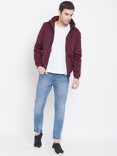 Maroon Solid Hooded Jackets-Mens Jacket-Crimsoune Club