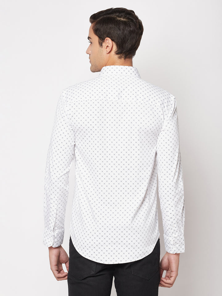 White Geometric Print Shirt-Men Shirt-Crimsoune Club