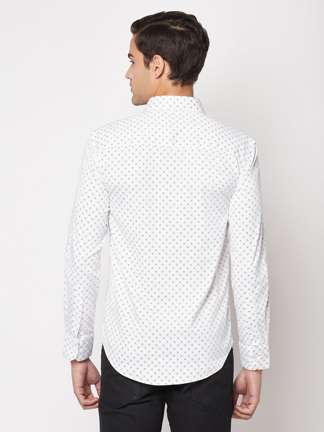White Geometric Print Shirt-Men Shirt-Crimsoune Club