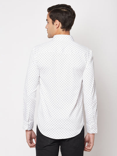 White Geometric Print Shirt-Men Shirt-Crimsoune Club