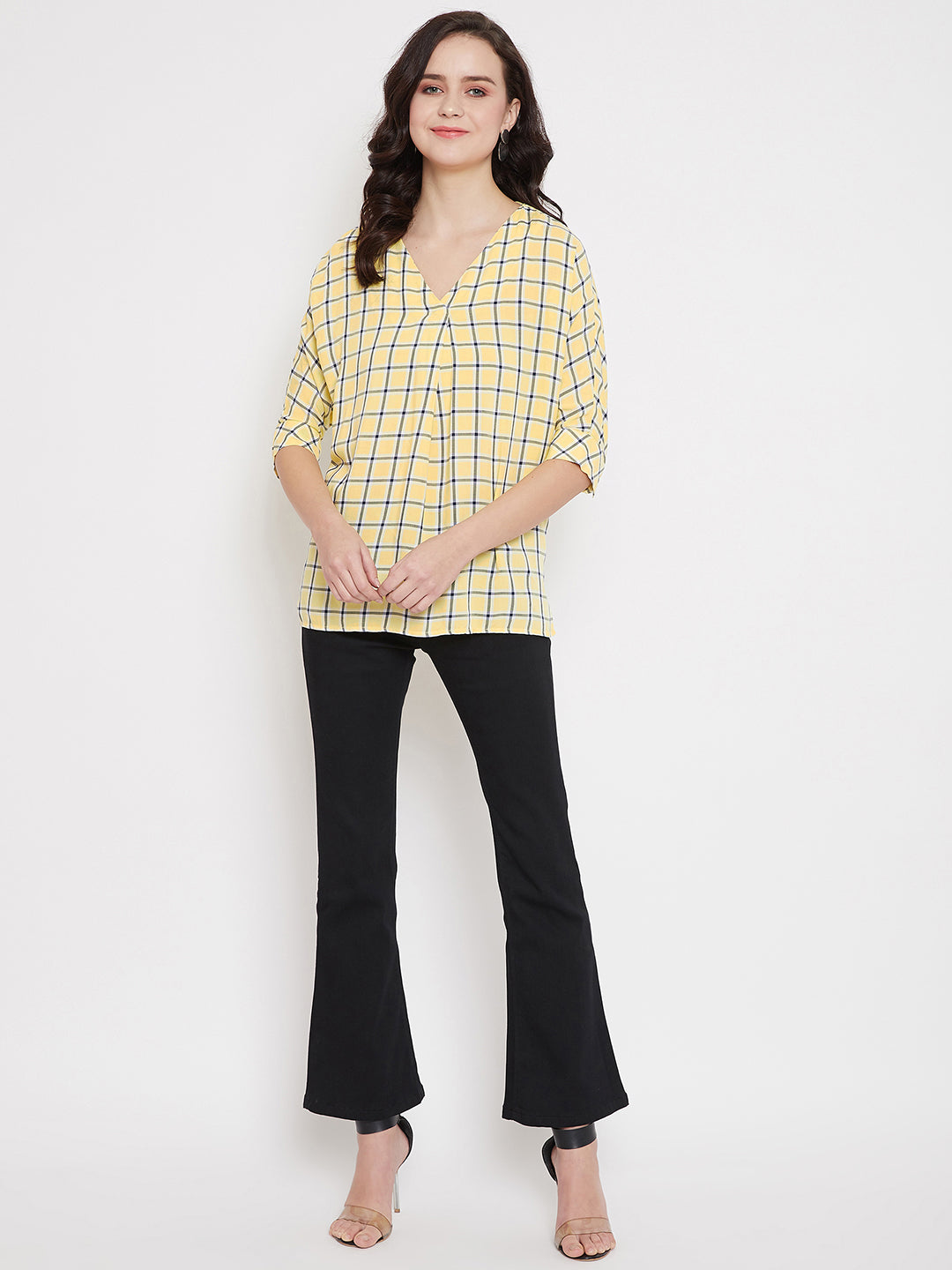 Yellow Checked Top - Women Tops