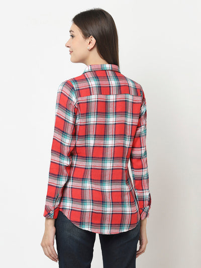 Red Check Shirt with High-Low Hemline