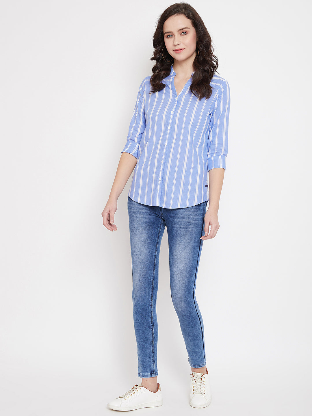 Striped Slim Fit V neck Casual Shirt - Women Shirts