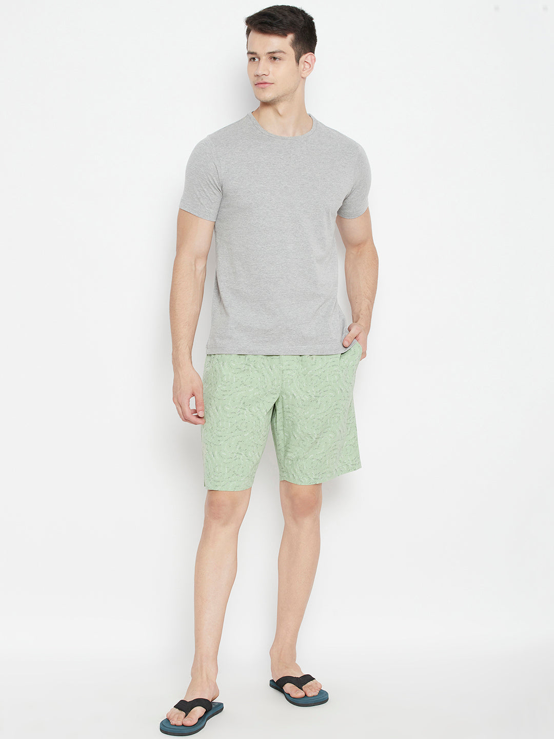 Mint Green Printed Slim Fit Lounge Shorts - Men Lounge Shorts