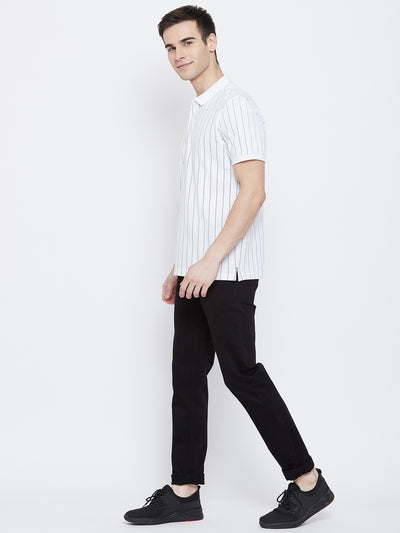 White Striped Polo Neck T-Shirt - Men T-Shirts
