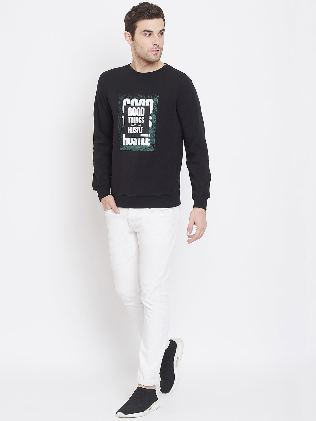 Black Slim Fit Sweatshirt - Men Sweatshirts