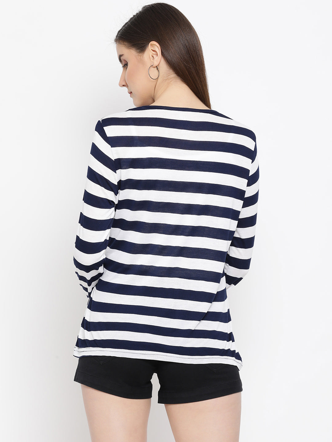 White Striped Round Neck T-Shirt - Women T-Shirts