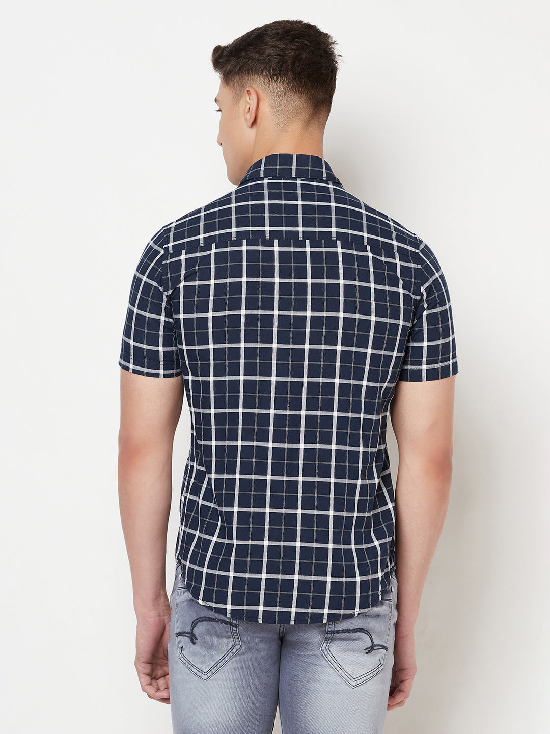 Navy Blue Checked Shirt - Men Shirts