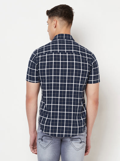Navy Blue Checked Shirt - Men Shirts