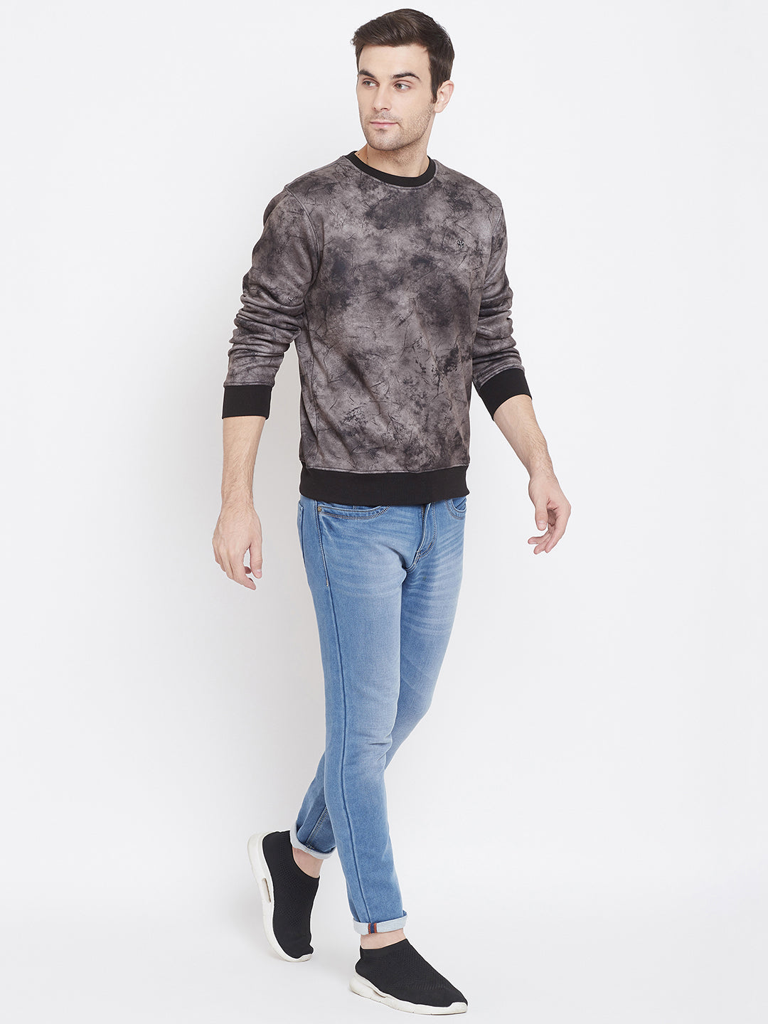 Black Printed Round Neck Sweatshirt - Men Sweatshirts