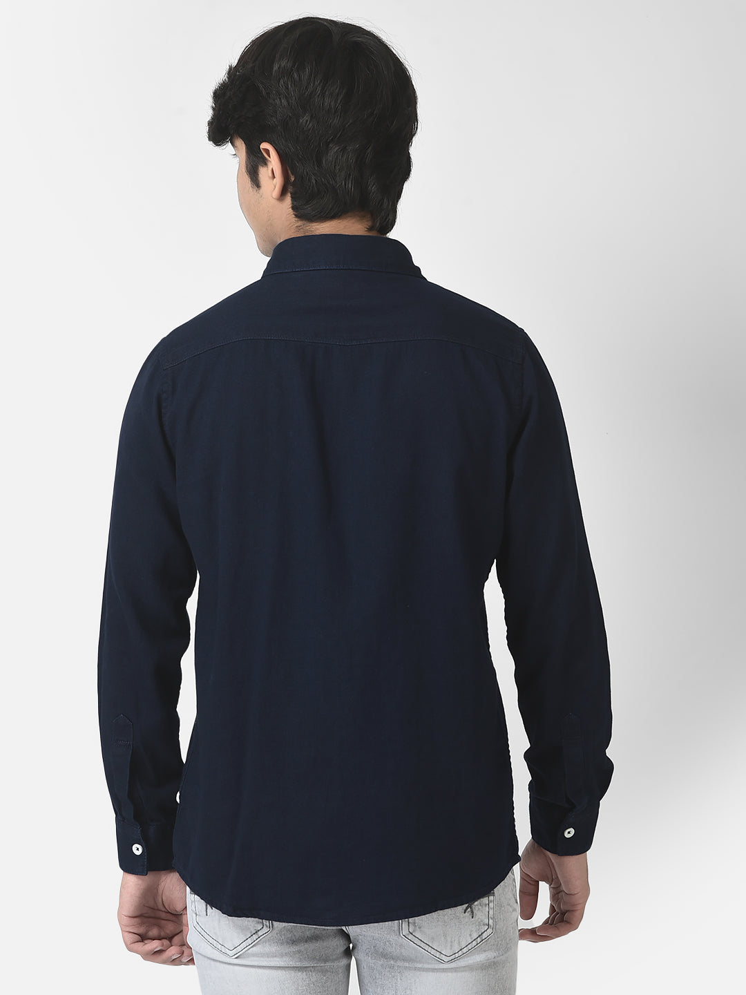  Navy Blue Slim Denim Shirt