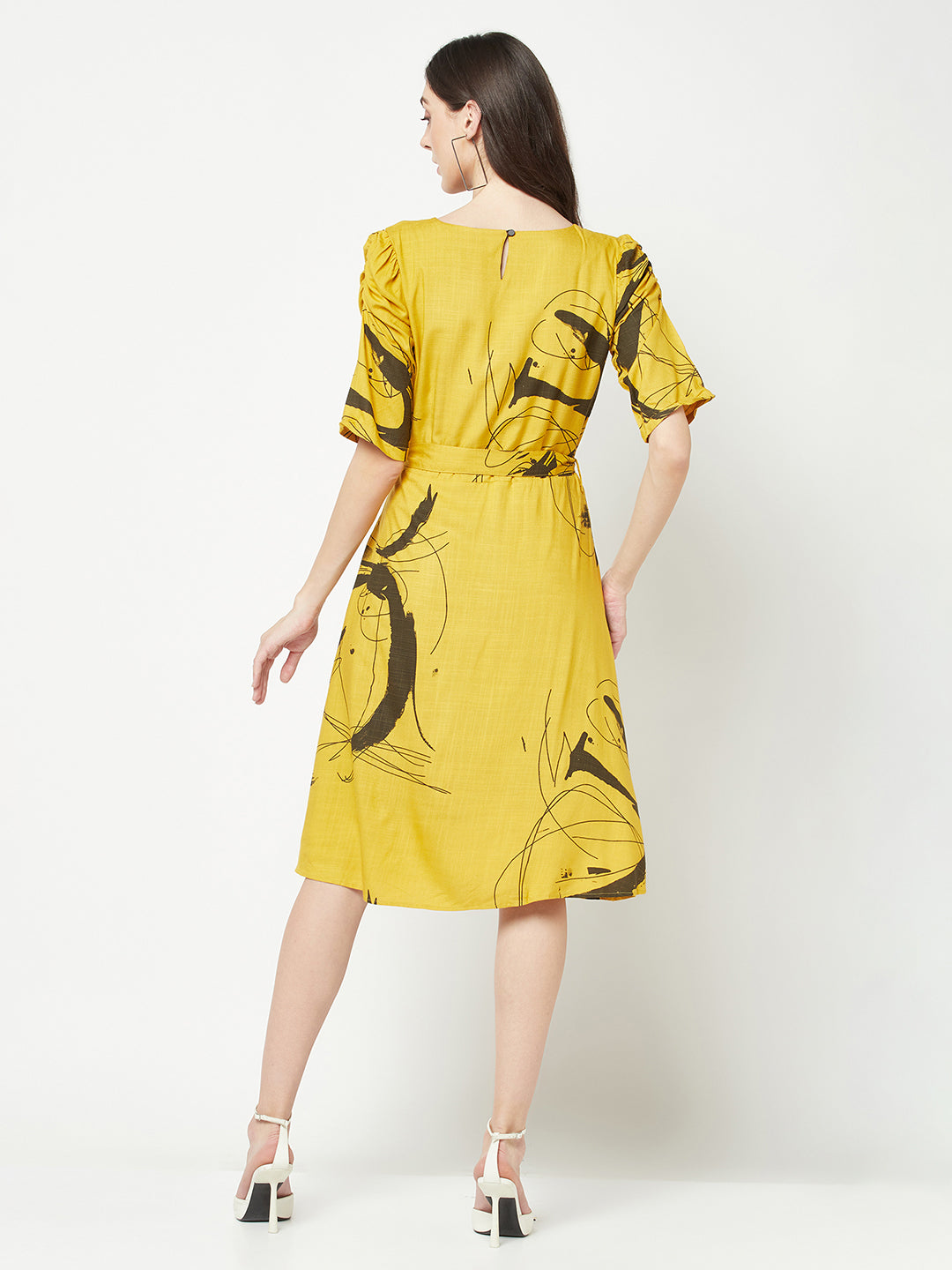  Mustard Tie Belt Dress