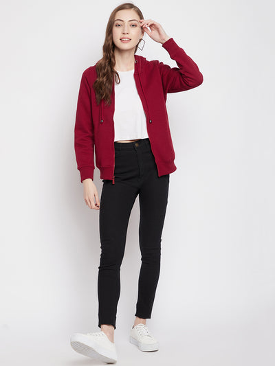 Crimsoune Club Women Maroon Solid Hooded Sweatshirt-Women Sweat Shirts-Crimsoune Club