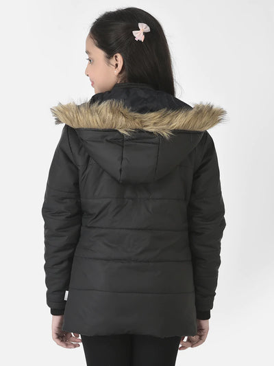  Black Fur Detailed Padded Jacket