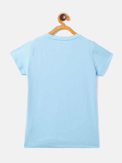 Blue Printed Round Neck T-Shirt - Girls T-Shirts
