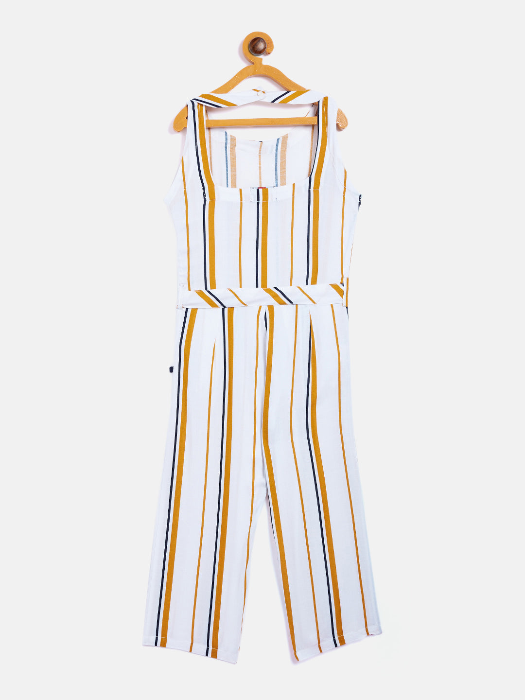 Yellow Striped Round Neck Jumpsuit - Girls Jumpsuit