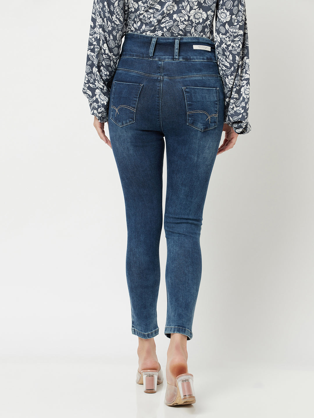 High Waisted Blue Jeans-Women Jeans-Crimsoune Club