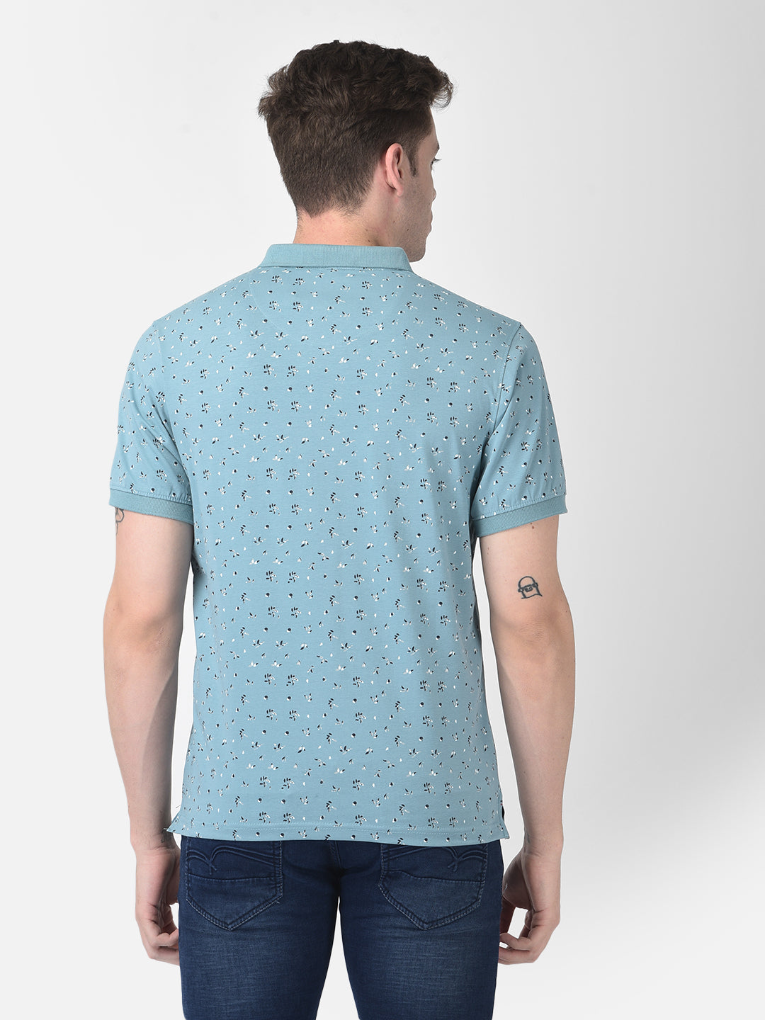 Light Blue Floral Polo T-Shirt-Men T-Shirts-Crimsoune Club