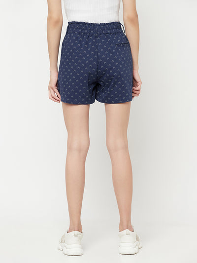 Navy Blue Printed Skorts - Women Shorts