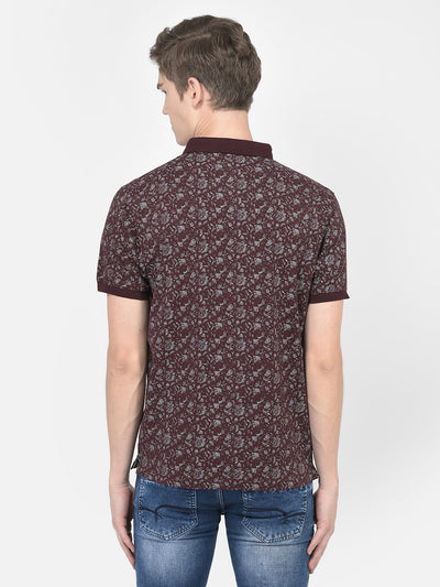  Wine Floral Polo T-Shirt