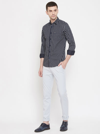 Striped Navy blue Cotton Slim Fit shirt - Men Shirts