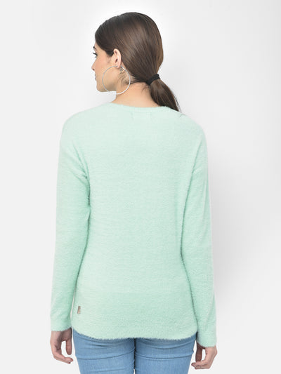 Mint Green Round Neck Sweater - Women Sweaters