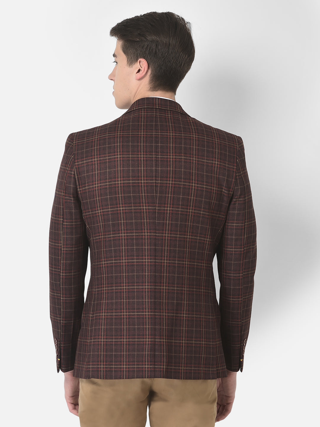  Brown Tartan-Checked Blazer 