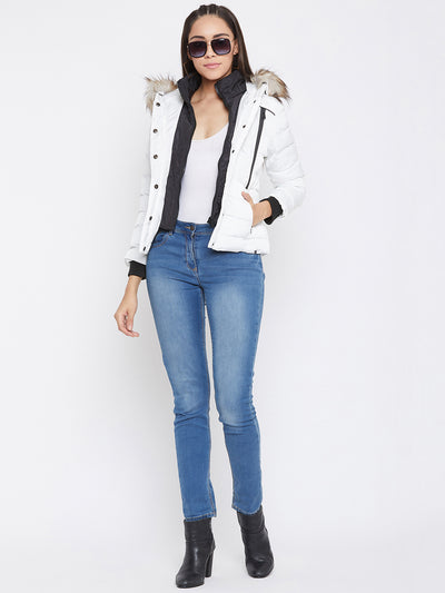 White Solid Hooded Jackets-Women Jackets-Crimsoune Club