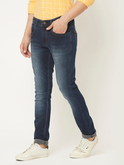  Dark Blue Jeans with Leather Logo Patch 