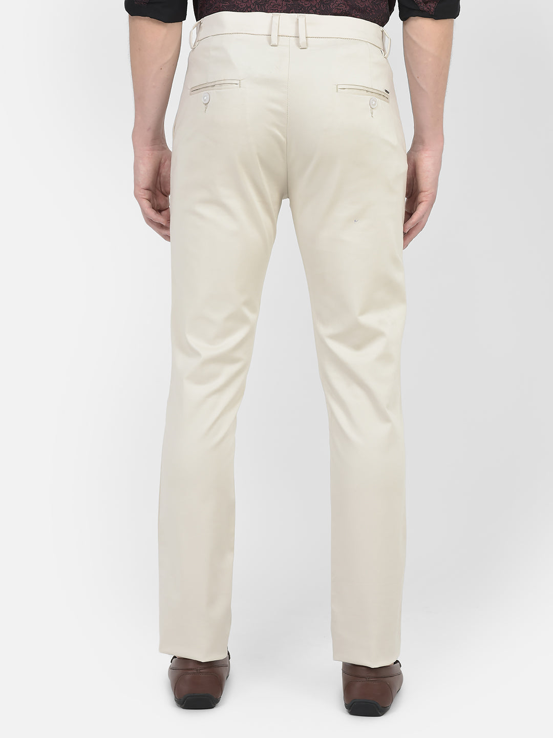   Cream Regular Rise Trousers