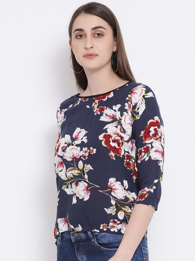 Navy Blue Floral Top - Women Tops