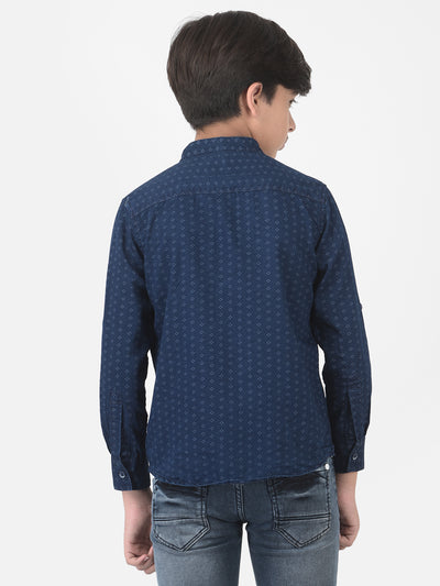 Navy Blue Printed Kurta - Boys Kurta