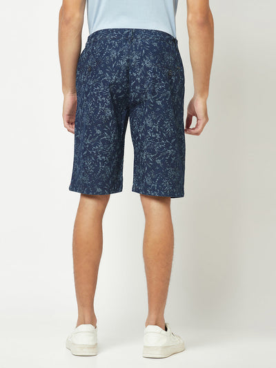  Navy Blue Flower-Print Shorts