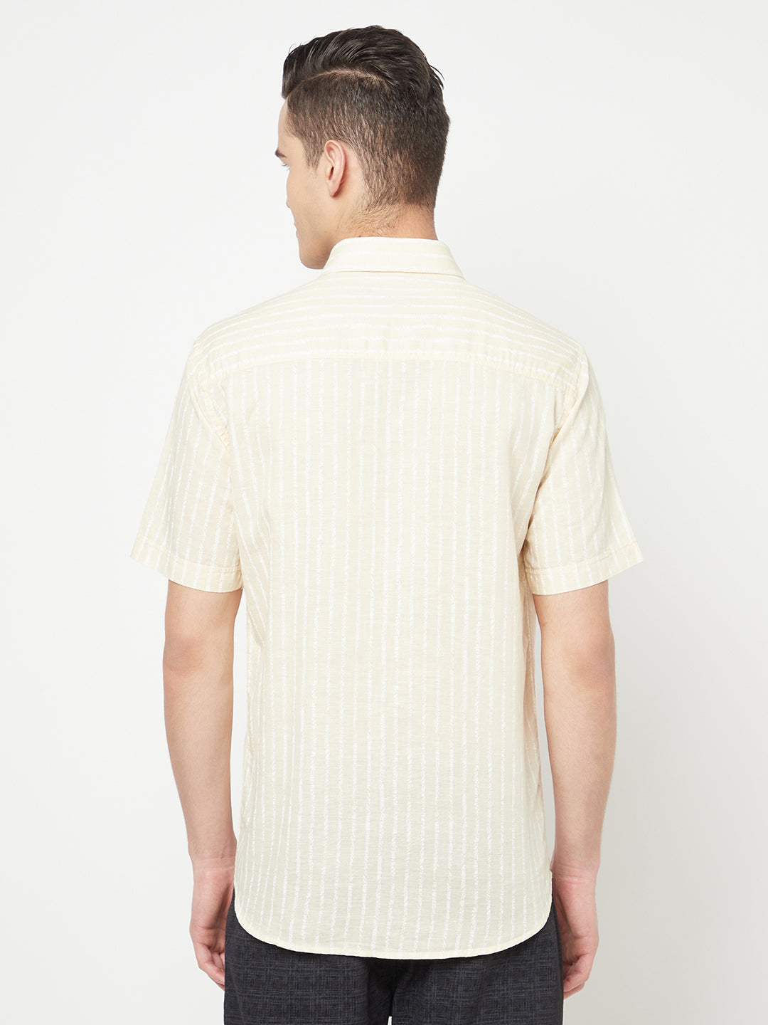 Cream Striped Linen Shirt - Men Shirts