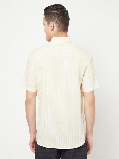 Cream Striped Linen Shirt - Men Shirts