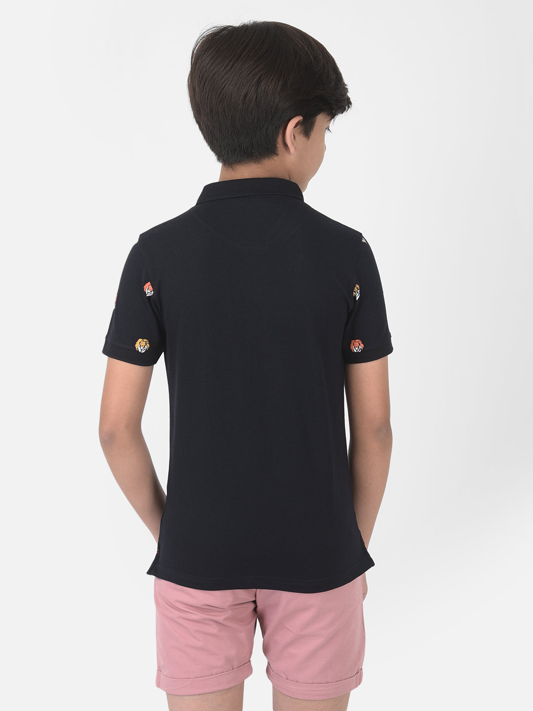 Navy Blue Printed Polo T-shirt - Boys T-Shirts