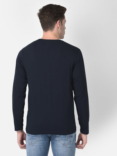 Long-Sleeved Navy Blue T-Shirt-Men T-Shirts-Crimsoune Club