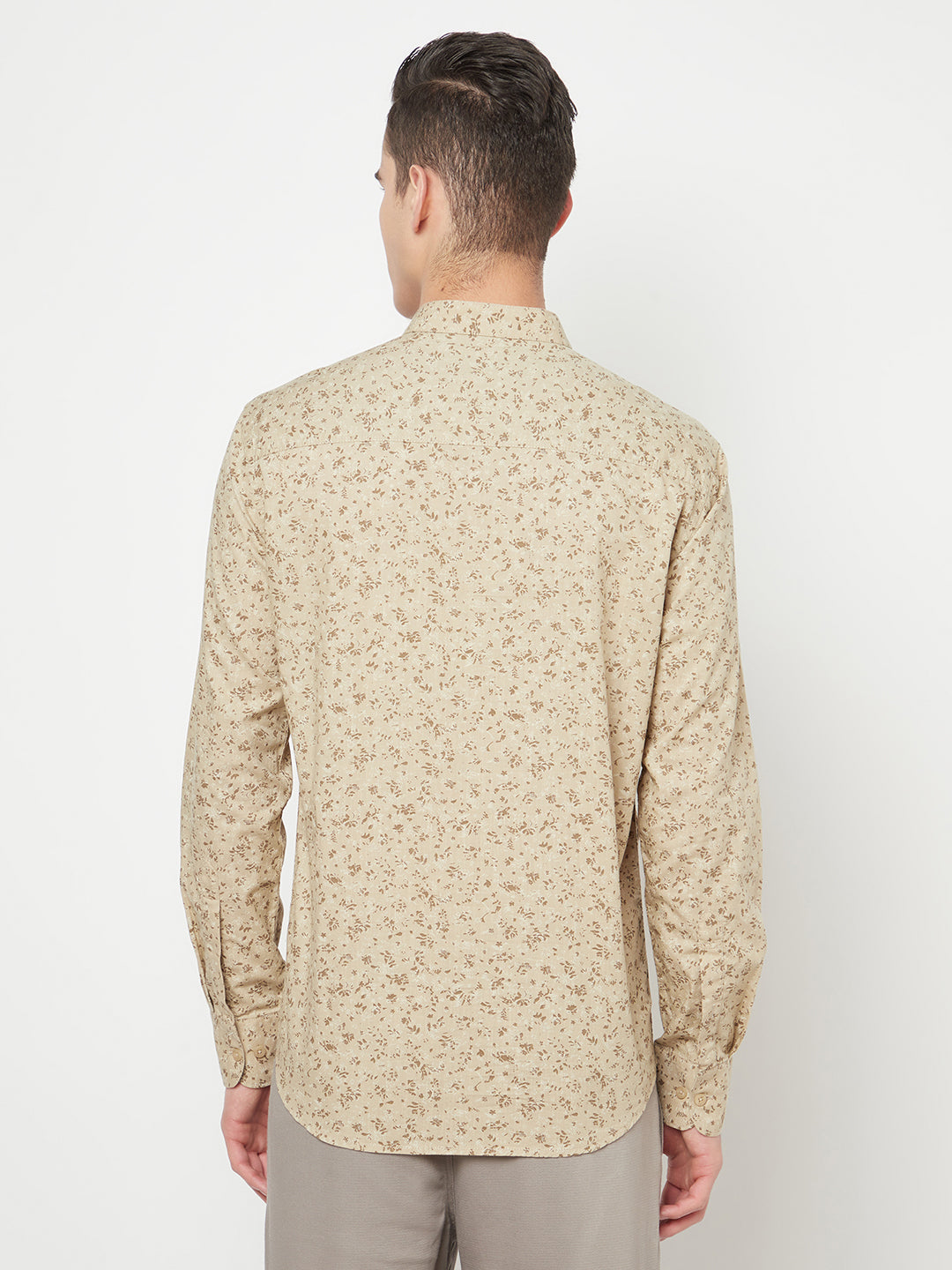 Beige Floral Printed Kurta - Men Kurtas