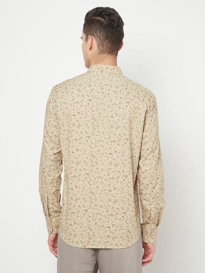 Beige Floral Printed Kurta - Men Kurtas