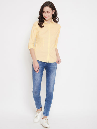 Yellow Slim Fit Cotton Shirt - Women Shirts