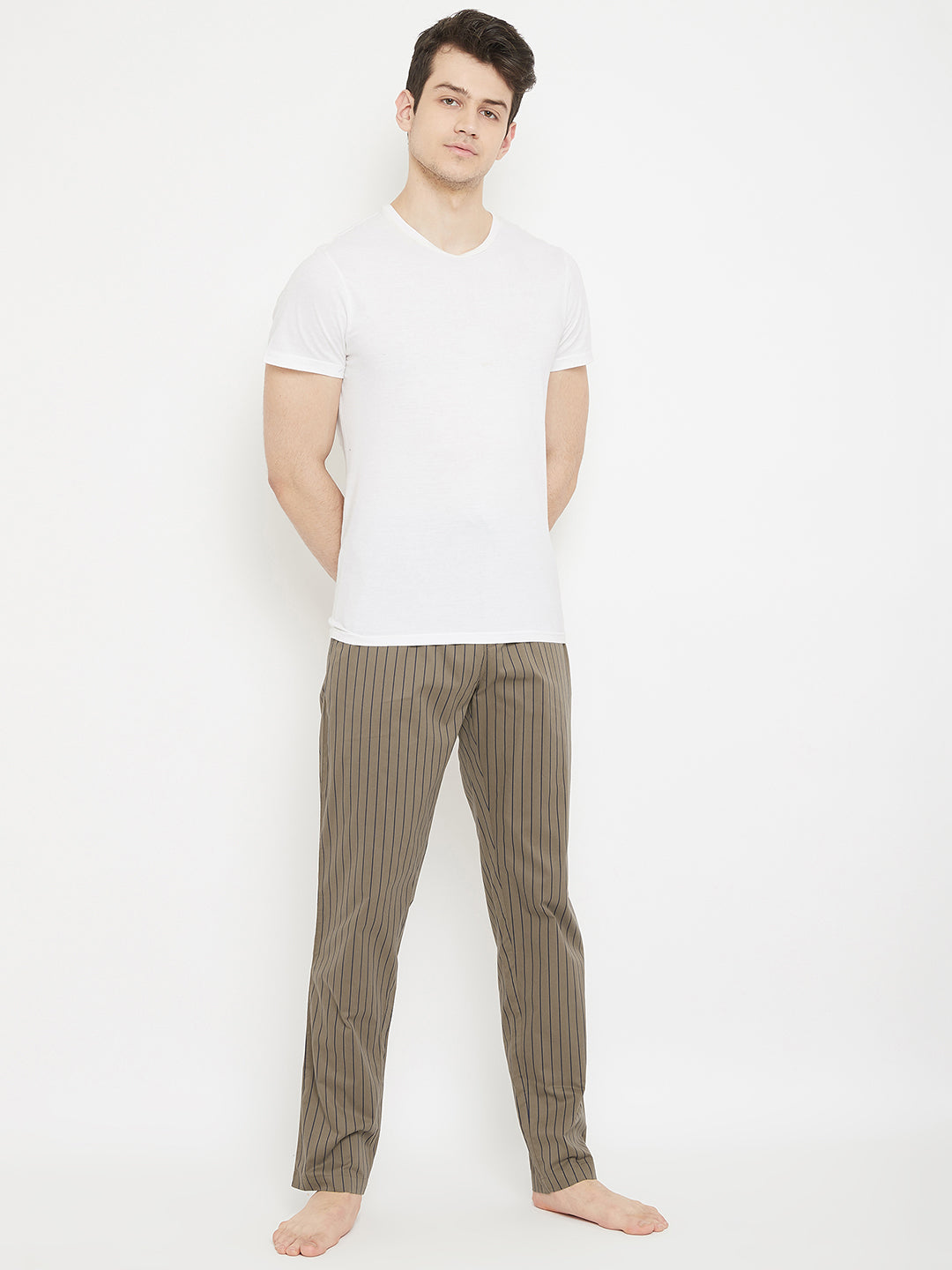 Brown Striped Straight Lounge Pants - Men Lounge Pants